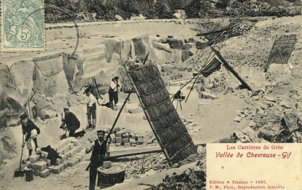 Carte postale des carrières de grès à Gif-sur-Yvette en 1867, source Geneanet.org